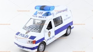 Promosyon oyuncak polis arabası metal sesli ışıklı çek bırak [upl. by Ymmac658]