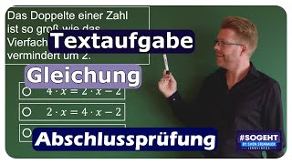 Mathematik Hauptschulabschluss Lineare Gleichungen aus Textaufgaben lösen [upl. by Cissej]