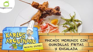 Receta de Pinchos morunos con guindillas fritas y ensalada [upl. by Porty]