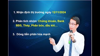 Nhận định thị trường ngày 12112024 VNINDEX – Xu hướng giảm tiếp diễn dòng tiền phân hóa mạnh [upl. by Anez]