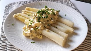 Asperges blanches avec sauce à lœuf dur  Asperges vapeur amp sauce printanière  Recette  277 [upl. by Eillil]