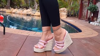 Ashley Unboxes 55 Inch Espadrille Pink Strappy High Heel Wedges [upl. by Eachern]