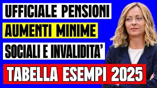 PENSIONI AUMENTI 2025 MINIME e SOCIALI INVALIDI 👉 ESEMPI TABELLE CON IMPORTI E PERCENTUALE [upl. by Goodard]