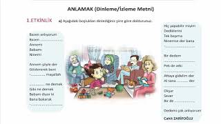 Anlamak Dinleme Metni 5 sınıf Türkçe Ders Kitabı Anlamak şiiri [upl. by Hurlbut]