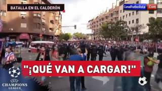 Disturbios entre aficionados del Atlético y Real Madrid en las afueras del Vicente Calderon [upl. by Aliuqet]