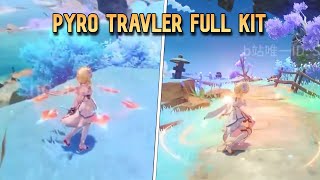 Pyro Travler full kit and gameplay  Genshin impact leaks [upl. by Althea]