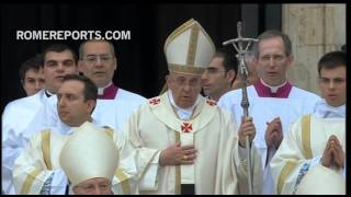 Pope Francis greets Benedict XVI before start of canonization ceremony [upl. by Nerdna]