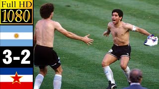 Argentina 00 3x2 Yugoslavia Quarter Finals World Cup 1990  Full highlight  1080p HD  Maradona [upl. by Kelwin972]