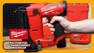 Milwaukee M12 30Ah FUEL 18 Gauge Brushless Cordless Compact Brad Nailer Kit  M12FCN18GS301C [upl. by Zacharie]