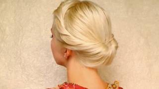 Wedding hairstyles for medium long hair tutorial Prom updo Gibson tuck roll for shoulder length [upl. by Sybila772]