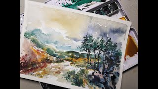 Landscape with tall pine trees Watercolor by Hedwigs Art [upl. by Carver]