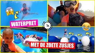 1 UUR NIEUW ZWEMMEN en BOMMETJES MAKEN met DE ZOETE ZUSJES  Zwembad Challenge♥DeZoeteZusjes♥ [upl. by Hambley932]