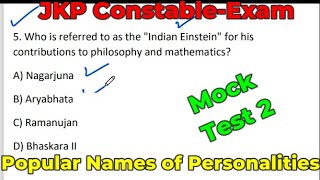 Popular names of Personalities 10 Important Questions JKP Constable [upl. by Yar18]