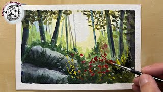 Como pintar un paisaje muy FACIL Curso de Acuarela Opaca o Tempera Gouache 2 [upl. by Lasko]