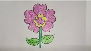 Drawing and colouring of Hollyhock Flower [upl. by Thurlough]