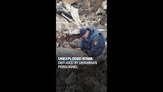 Ukrainian emergency services disarm unexploded bomb in Chernihiv Ukraine [upl. by Annahtur]