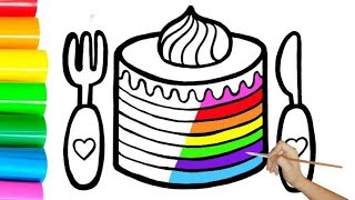 Rainbow Cake Drawing Painting and Coloring for Kids and Toddlers Easy Drawing Kids Drawings [upl. by Arlena874]