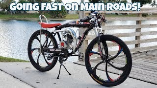 80CC Motorized Bicycle  Riding On Main Roads Fast [upl. by Mendive]