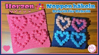 🩷🩷🩷🩷Herzen Noppen häkeln  Schritt für Schritt  Anleitung  Babydecke  Babynamen  DIY [upl. by Ydur]