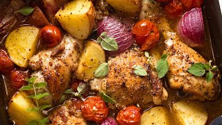 Mediterranean Baked Chicken Dinner Lemon Garlic Chicken Potato Bake [upl. by Anawait]