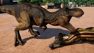 Jurassic World Evolution  2 Iguanodon 2 Olorotitan 2 Edmontosaurus amp 2 TRex Breakout amp Fight [upl. by Aisila]