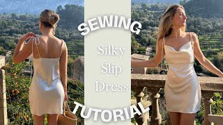 Silk Slip Dress Sewing Tutorial  with sewing pattern [upl. by Asamot506]