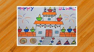 Diwali Drawing  Diwali Poster Drawing Easy Steps  Diwali Diya Drawing  Diwali Card Drawing Easy [upl. by Starlin825]